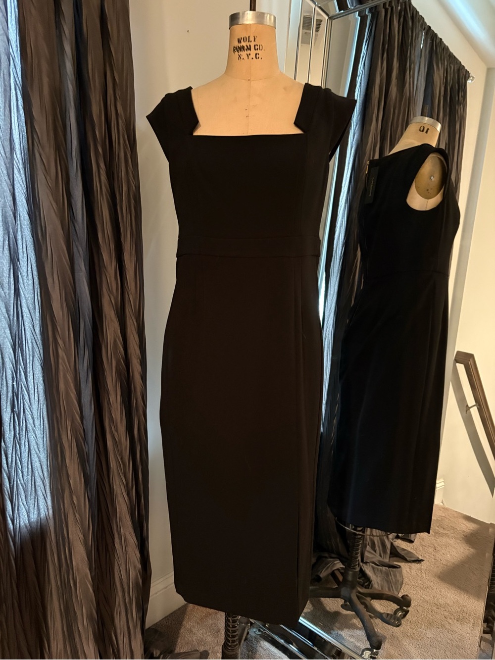 Donna Karan Black Square-Neck Midi Sheath Dress